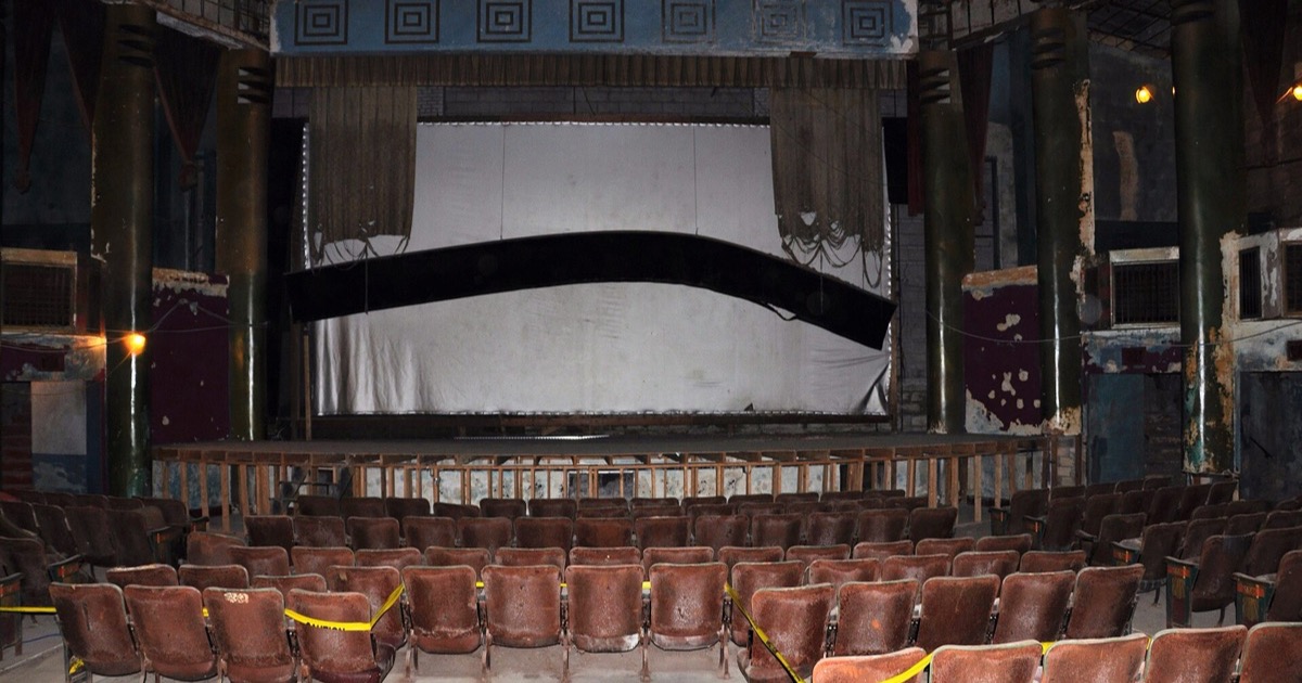 The screen and seats inside the Hollywood Theater in Northeast Minneapolis, on the morning of July 17, 2026.