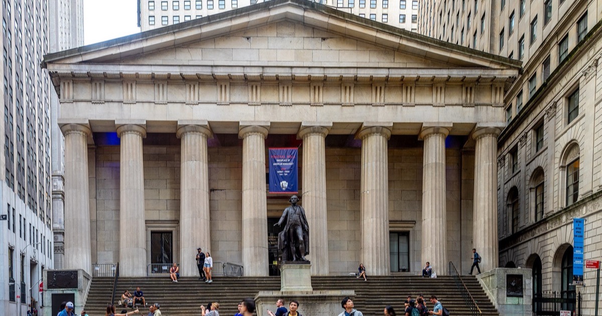 Federal Hall on Wall Street in New York, on the morning of July 20, 2026.