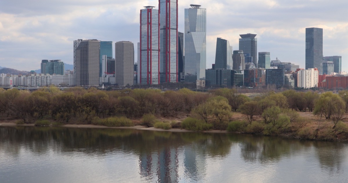 The skyline of Yeouido, Seoul's financial district, where the Kospi sank nearly 6% and tripped circuit breakers on June 26, 2026.