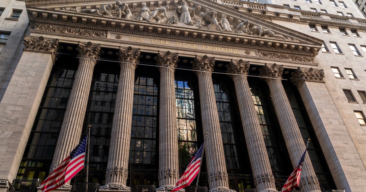 The New York Stock Exchange facade stands quiet during the Labor Day market closure.