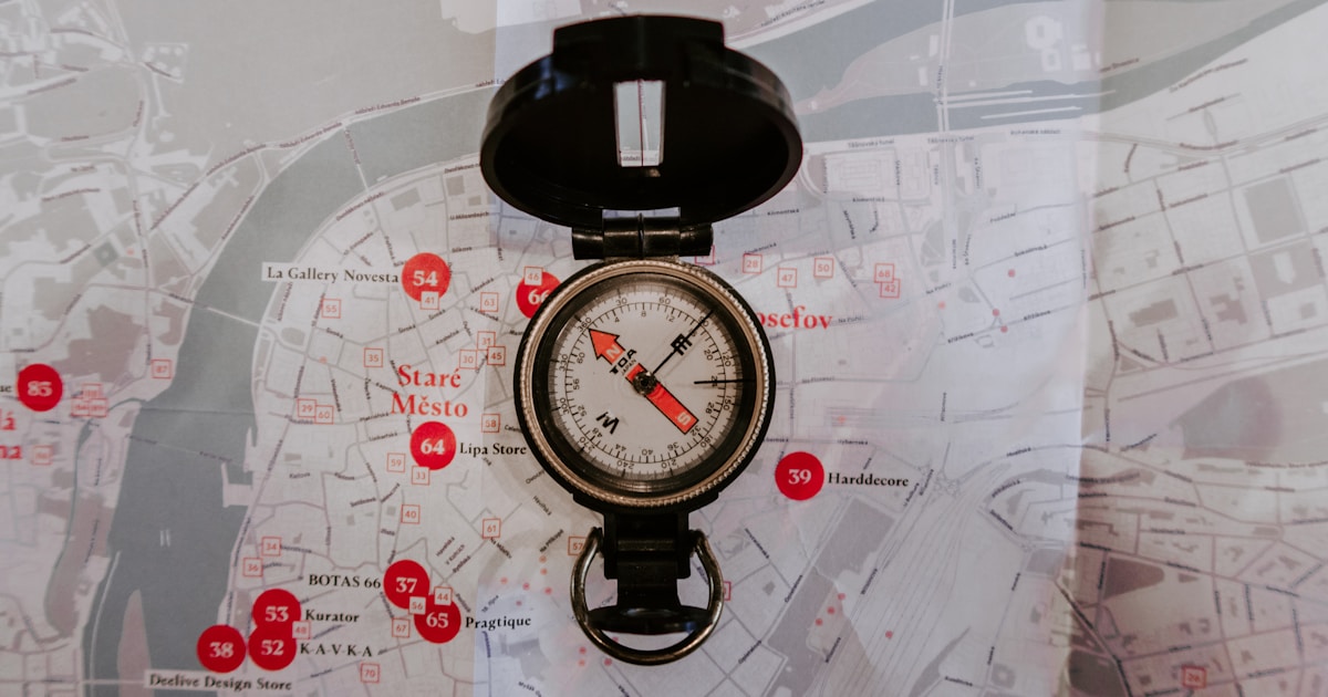 Compass resting on a map symbolizing market navigation and strategic planning for the trading week ahead